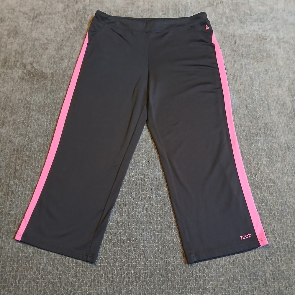 IZOD Cool FX Womens Black Pink Stripe Cropped Yoga Pants Medium Athleisure